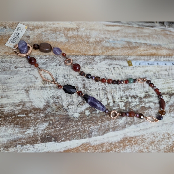 NWT Etienne Aigner Natural Stone/Peacock Pearl Gold Filled Necklace - Picture 3 of 17